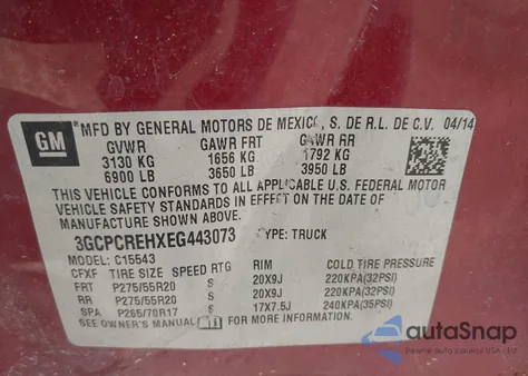 2014 Chevrolet Silverado 1Lt z USA, uszkodzony, nr VIN 3GCPCREHXEG443073